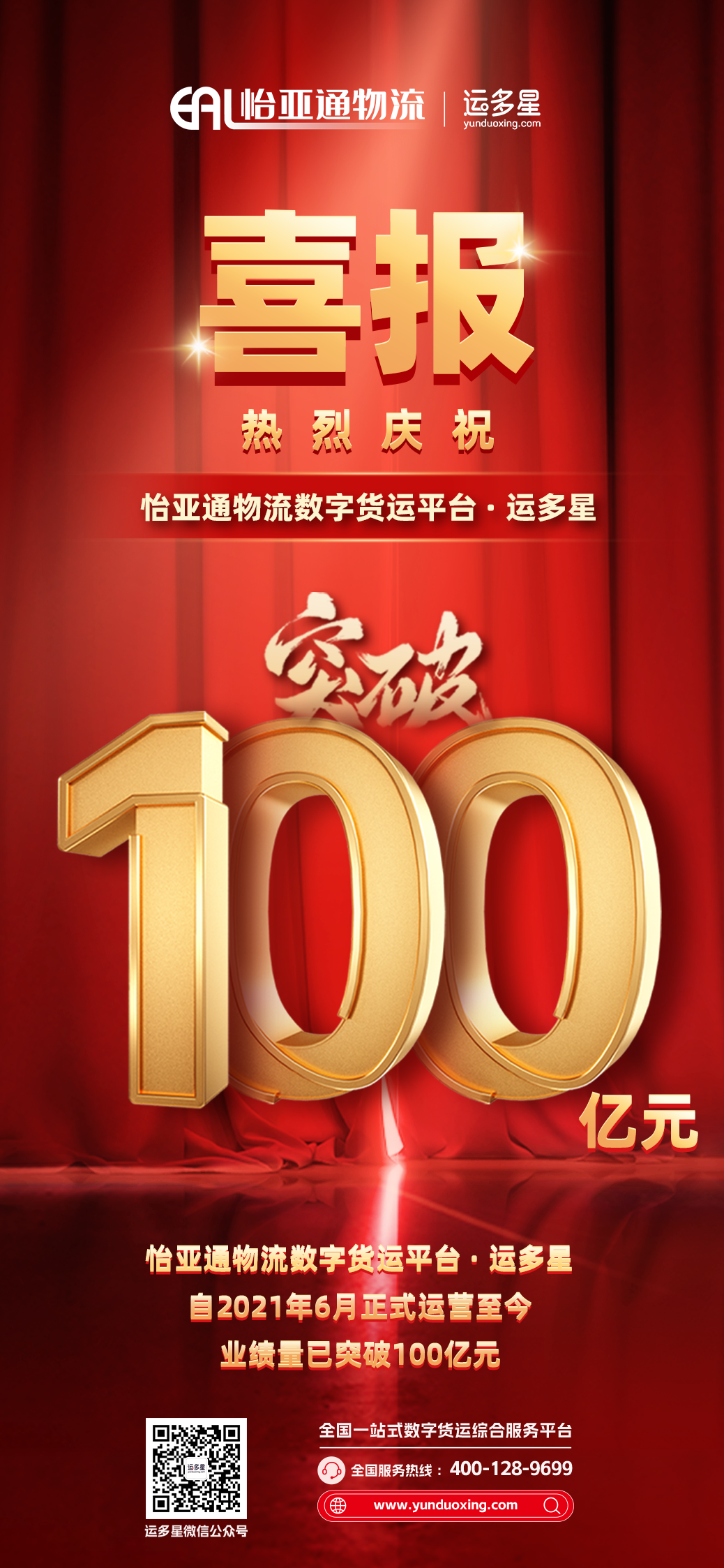 热烈庆祝 | 9001cc金沙以诚为本物流数字货运平台·运多星累计业绩量突破100亿元